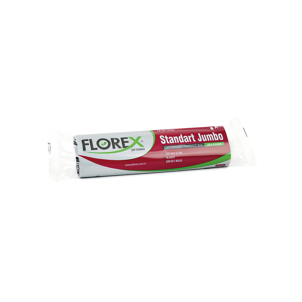 Florex Çöp Poşeti Standart Jumbo Boy 80x110 cm 10'lu Siyah